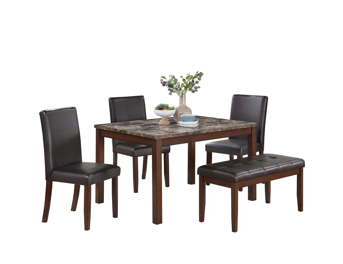 5-Piece Dining Set – Table + 3 Chairs + Bench – Espresso (F2614)