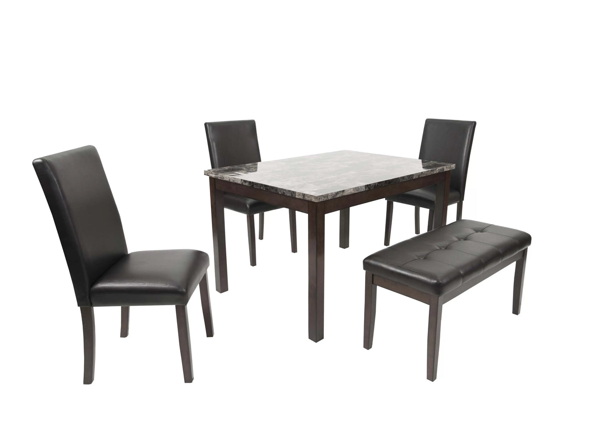 5-Piece Dining Set – Table + 3 Chairs + Bench – Espresso (F2614)