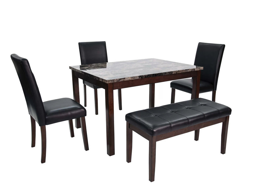 5-Piece Dining Set – Table + 3 Chairs + Bench – Espresso (F2614)