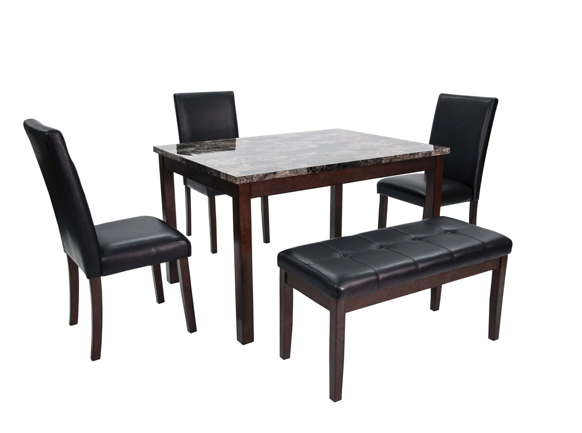 5-Piece Dining Set – Table + 3 Chairs + Bench – Espresso (F2614)