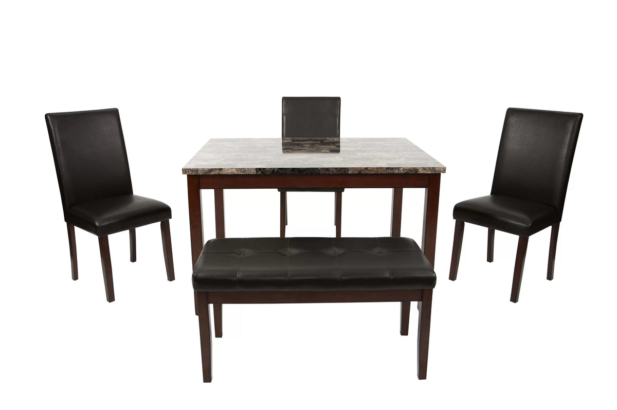 5-Piece Dining Set – Table + 3 Chairs + Bench – Espresso (F2614)