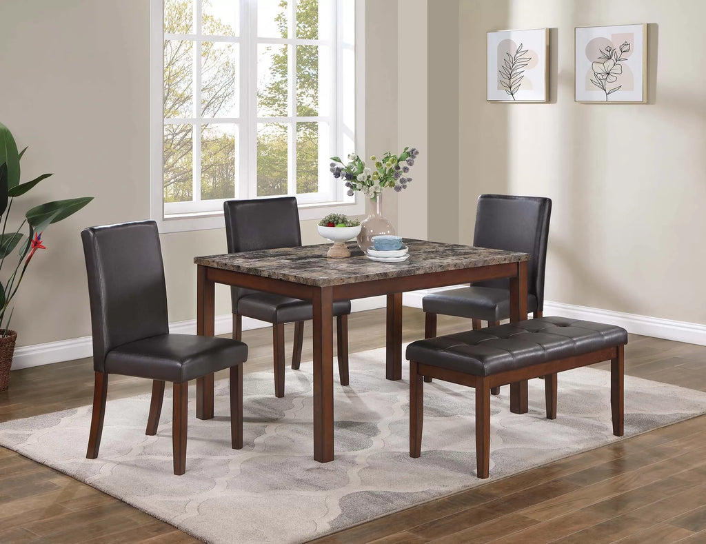 5-Piece Dining Set – Table + 3 Chairs + Bench – Espresso (F2614)