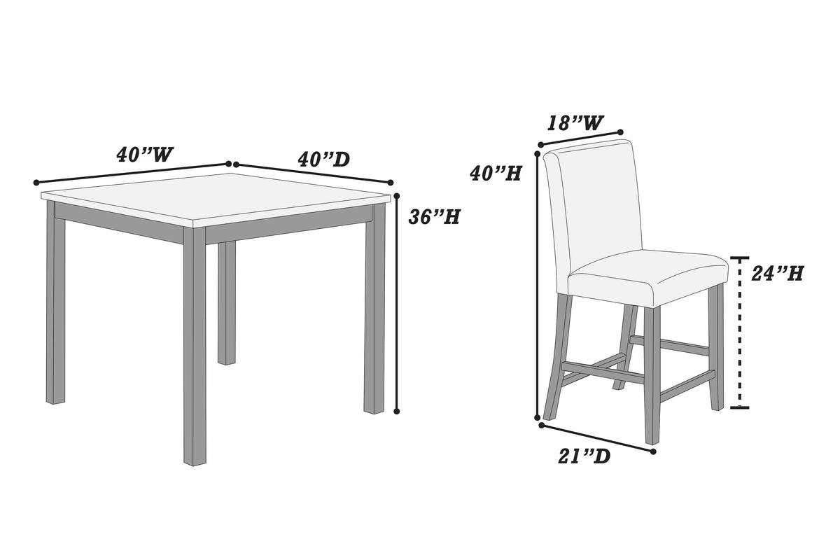 5-Piece Counter Height Dining Set – Table + 4 Chairs – Espresso (F2615)