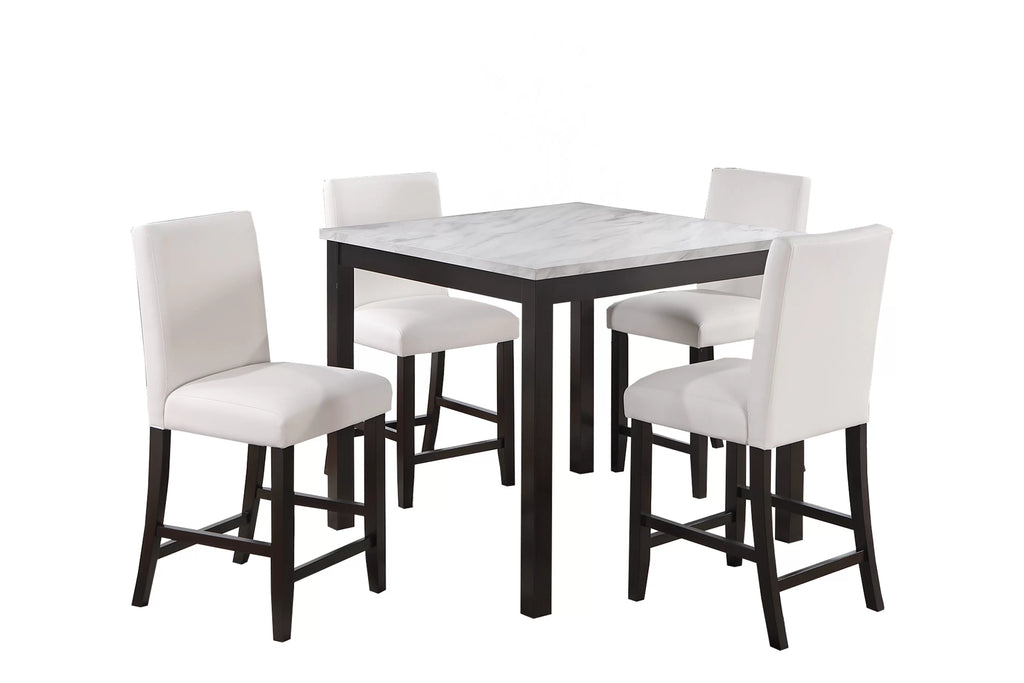 5-Piece Counter Height Dining Set – Table + 4 Chairs – White (F2617)