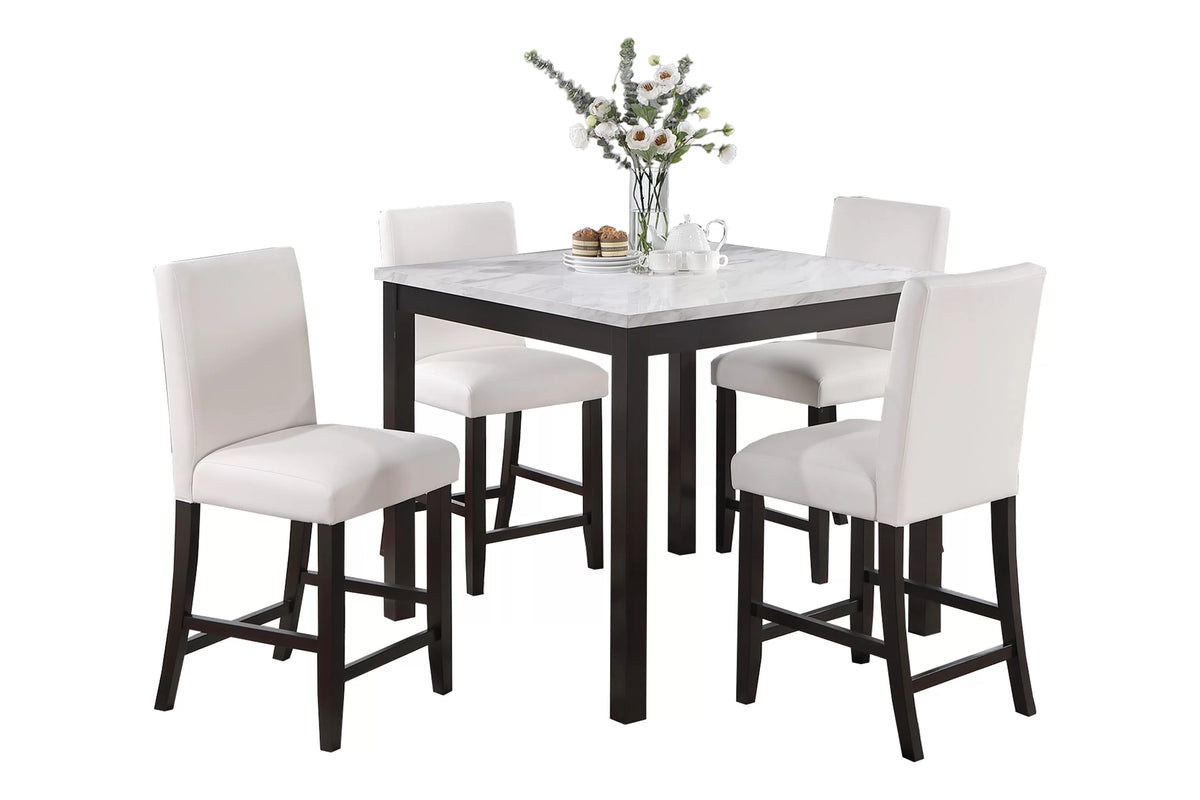 5-Piece Counter Height Dining Set – Table + 4 Chairs – White (F2617)