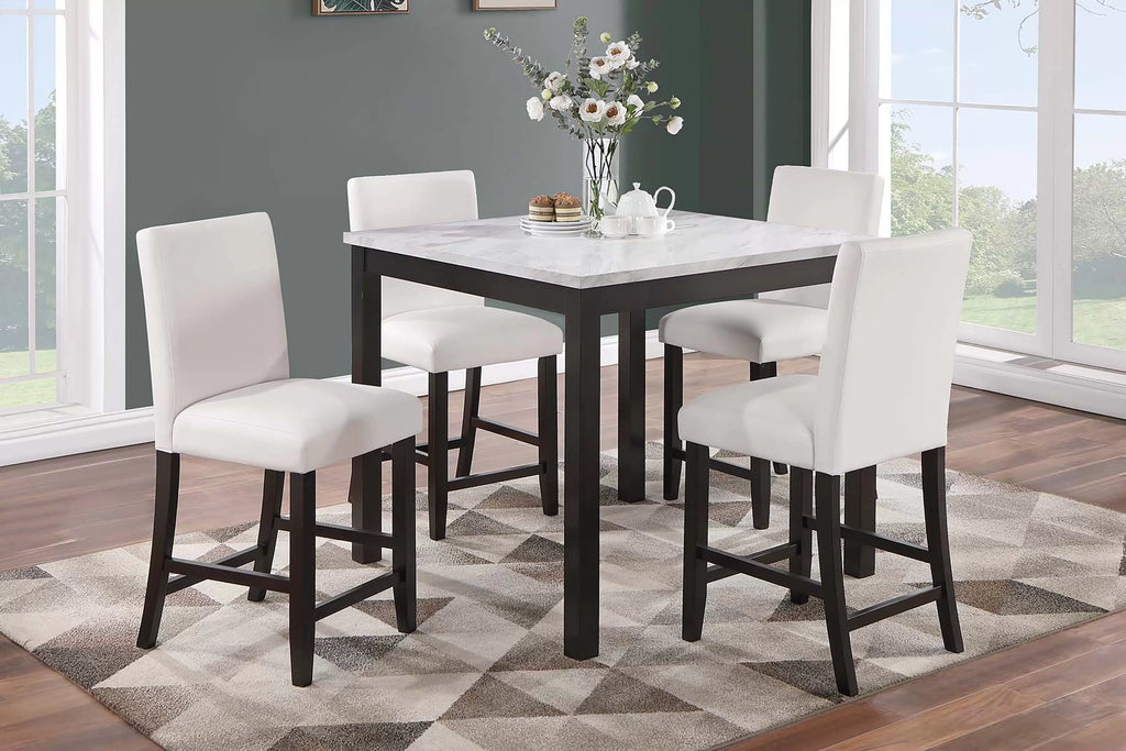 5-Piece Counter Height Dining Set – Table + 4 Chairs – White (F2617)