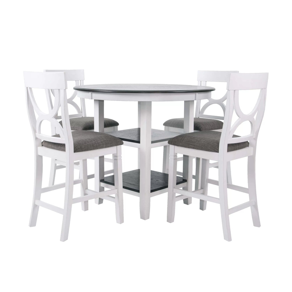 5-Piece Counter Height Dining Set – Table + 4 Chairs – White (F2625)
