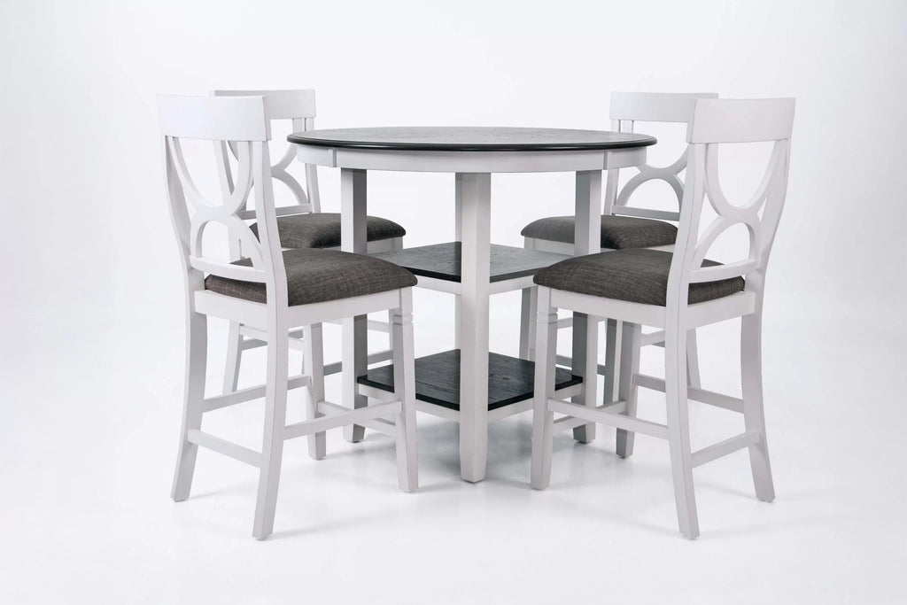 5-Piece Counter Height Dining Set – Table + 4 Chairs – White (F2625)