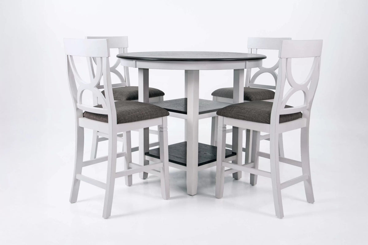 5-Piece Counter Height Dining Set – Table + 4 Chairs – White (F2625)