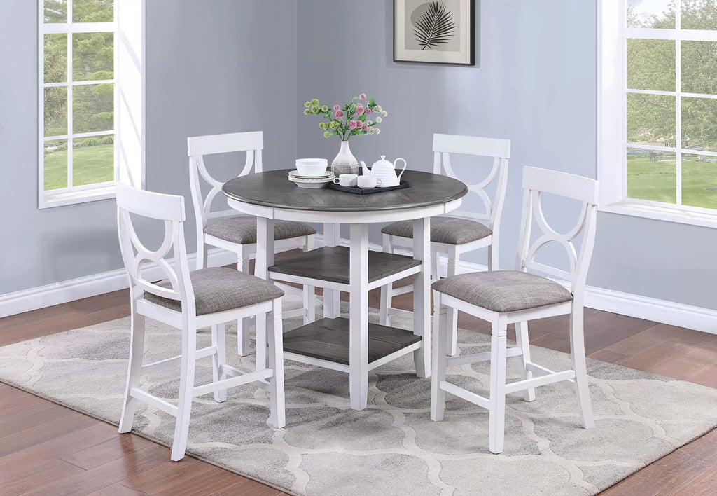 5-Piece Counter Height Dining Set – Table + 4 Chairs – White (F2625)