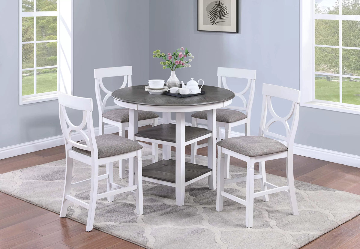 5-Piece Counter Height Dining Set – Table + 4 Chairs – White (F2625)