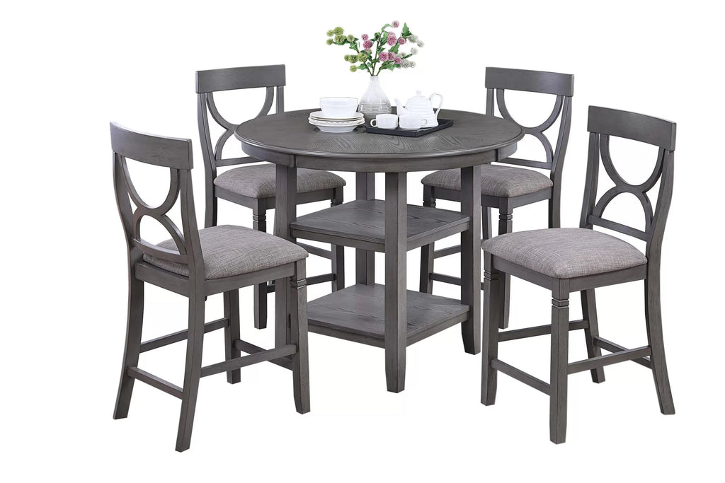 5-Piece Counter Height Dining Set – Table + 4 Chairs – Gray (F2626)