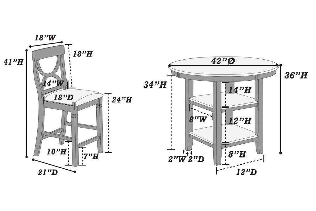 5-Piece Counter Height Dining Set – Table + 4 Chairs – Gray (F2626)