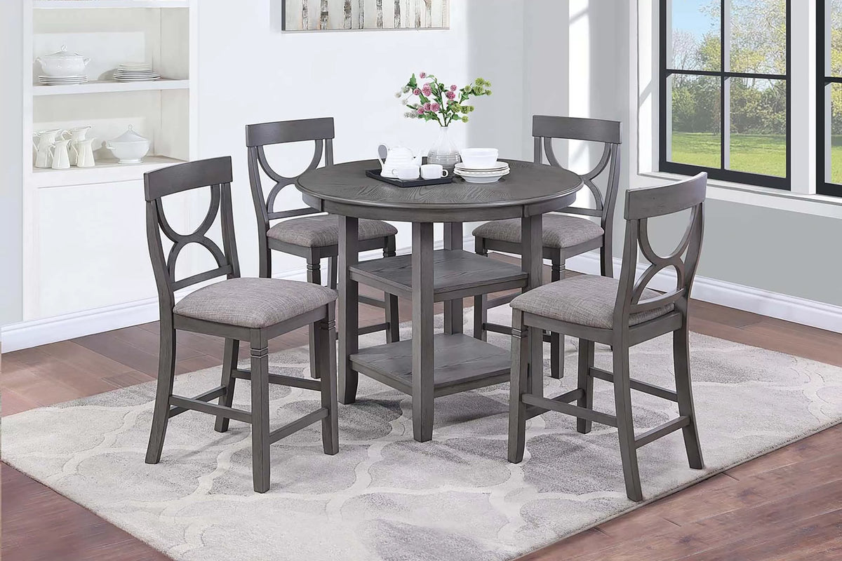 5-Piece Counter Height Dining Set – Table + 4 Chairs – Gray (F2626)