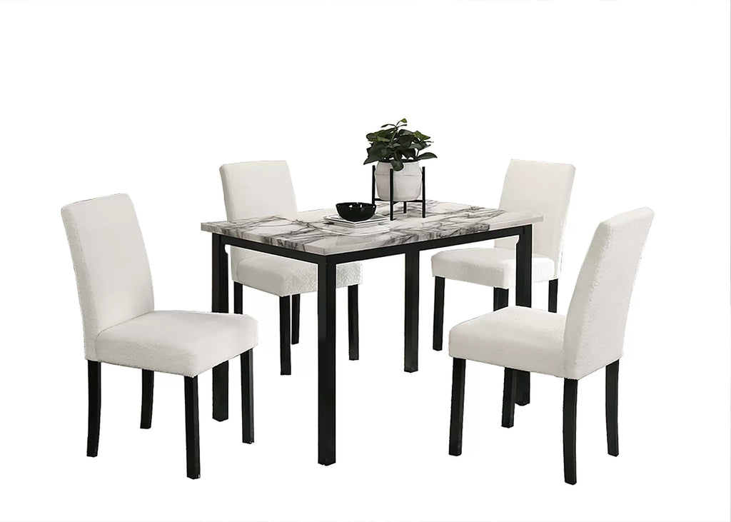 5-Piece Dining Set – Table + 4 Chairs – White (F2629)