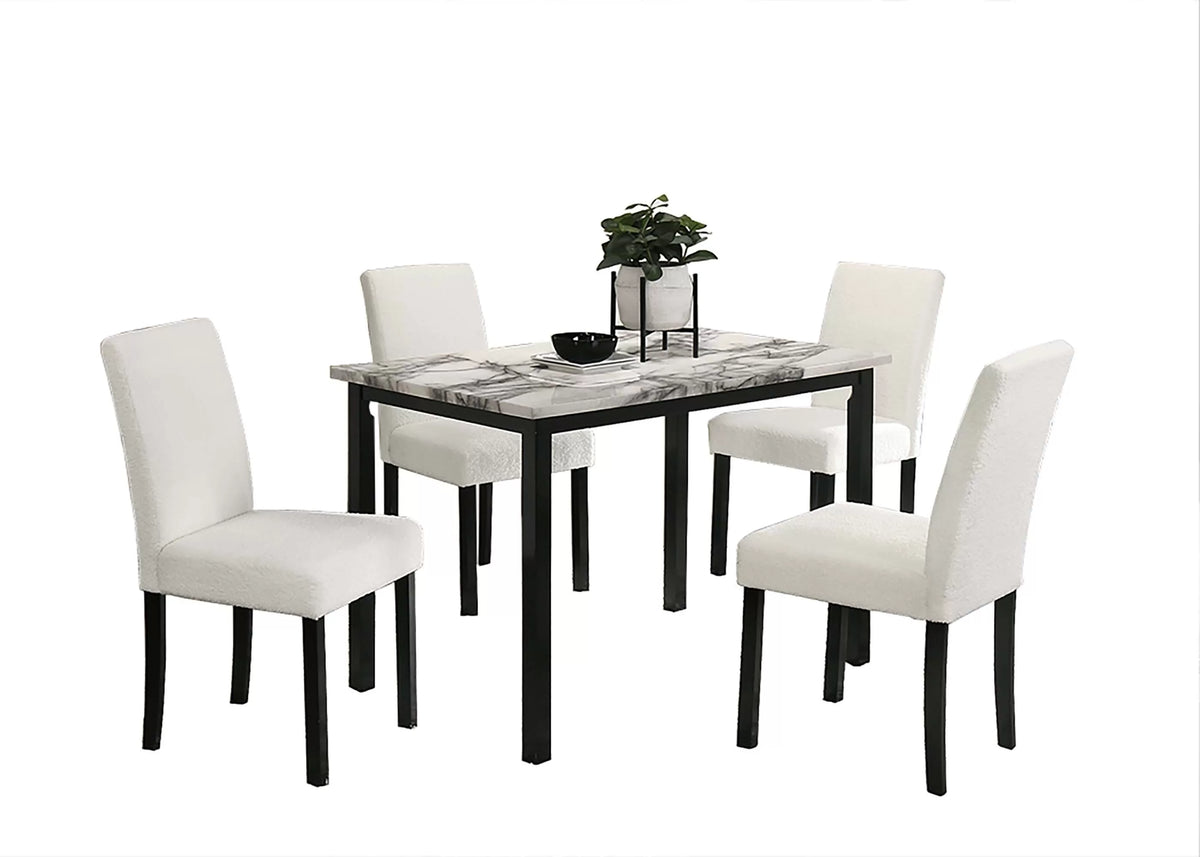 5-Piece Dining Set – Table + 4 Chairs – White (F2629)