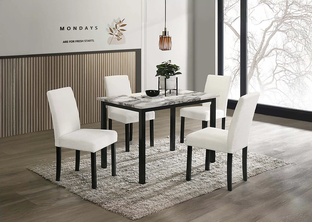 5-Piece Dining Set – Table + 4 Chairs – White (F2629)