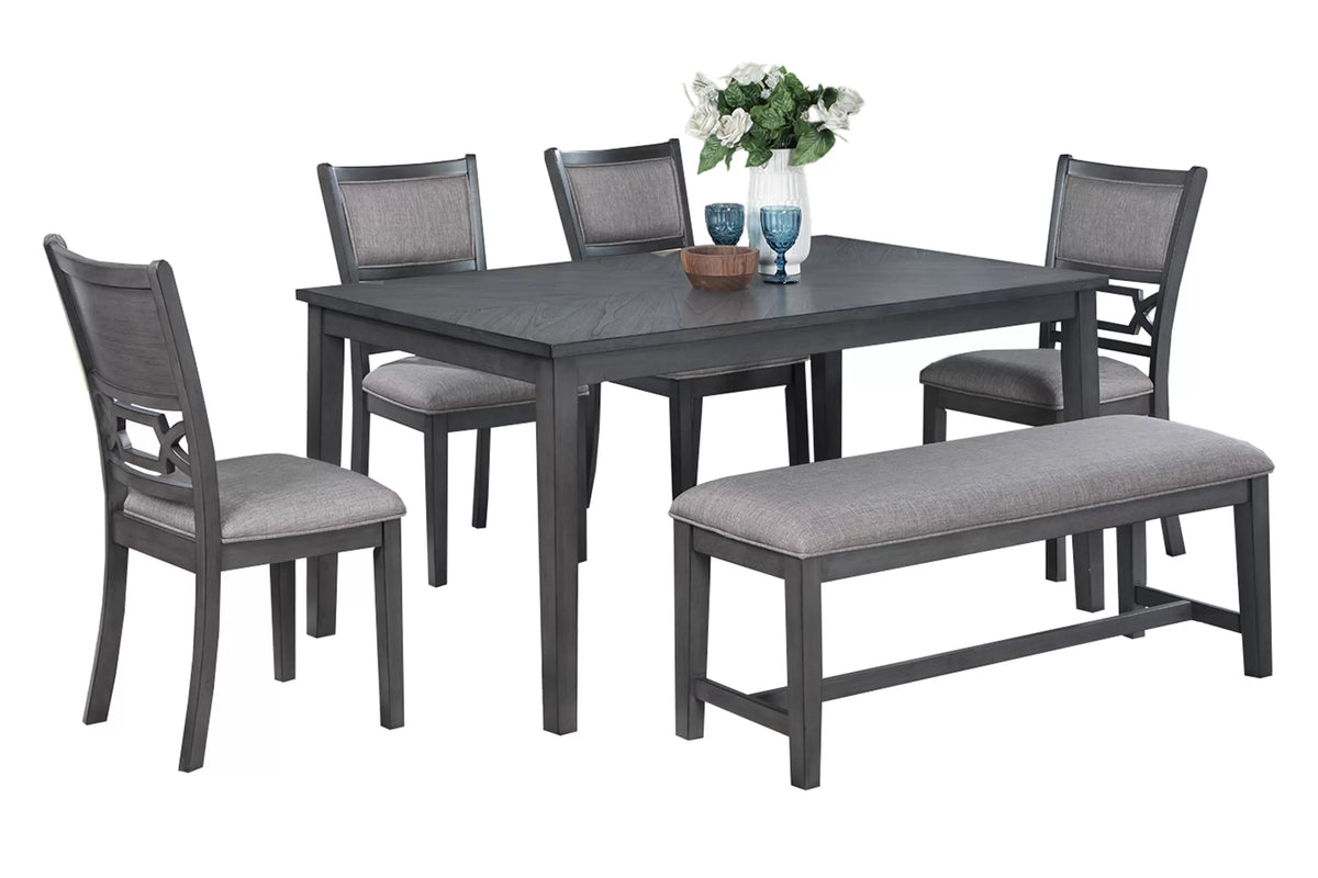 6-Piece Dining Set – Table + 4 Chairs + Bench (F2634)