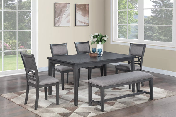 6-Piece Dining Set – Table + 4 Chairs + Bench (F2634)