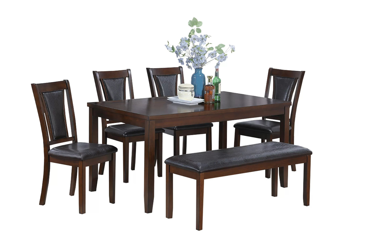 6-Piece Dining Set – Table + 4 Chairs + Bench (F2635)