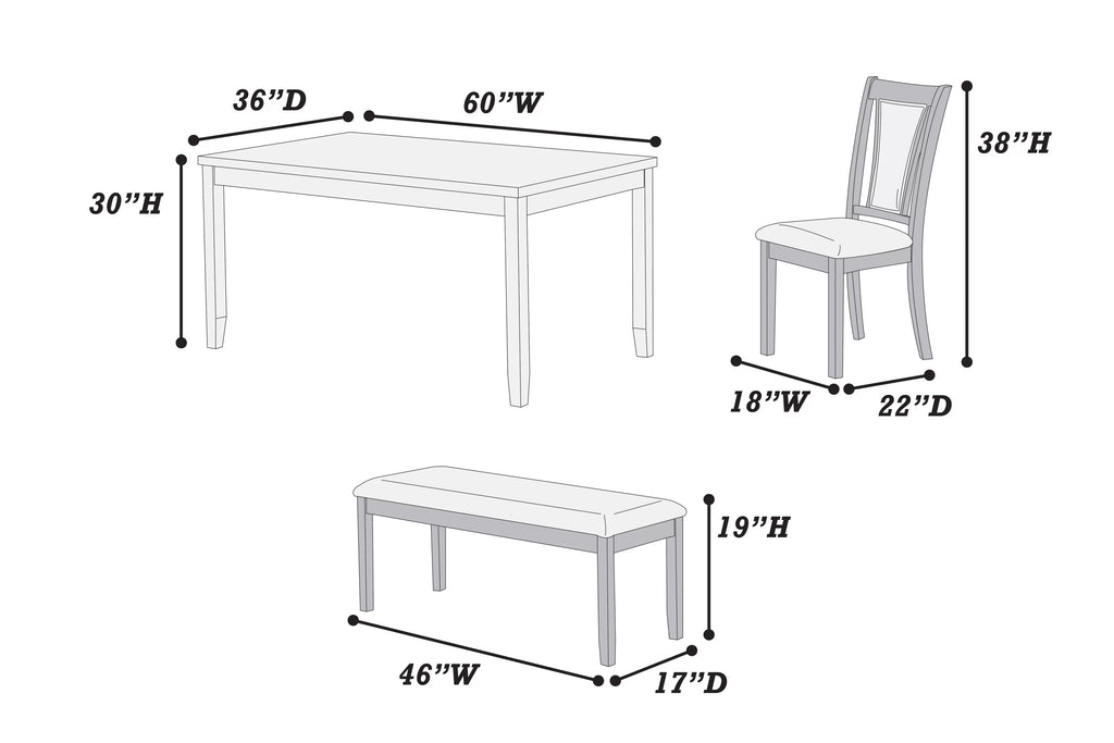 6-Piece Dining Set – Table + 4 Chairs + Bench (F2635)