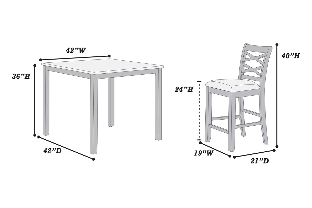 5-Piece Counter Height Table Set – Table + 4 Chairs (F2636)