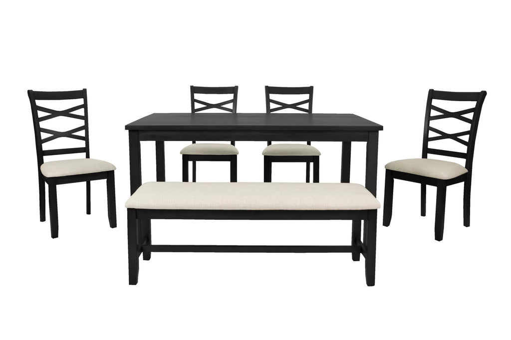 6-Piece Dining Set – Table + 4 Chairs + Bench – Charcoal (F2637)