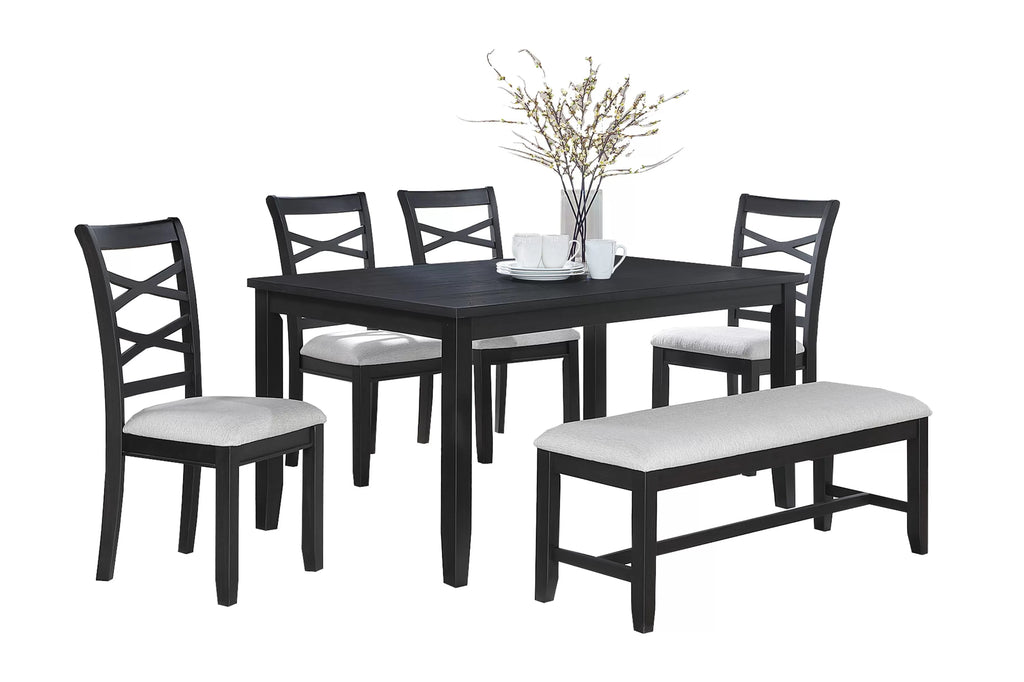 6-Piece Dining Set – Table + 4 Chairs + Bench – Charcoal (F2637)