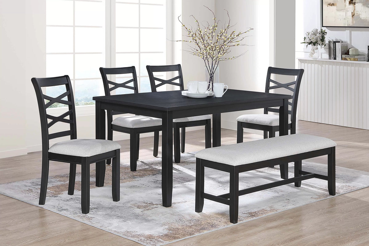 6-Piece Dining Set – Table + 4 Chairs + Bench – Charcoal (F2637)