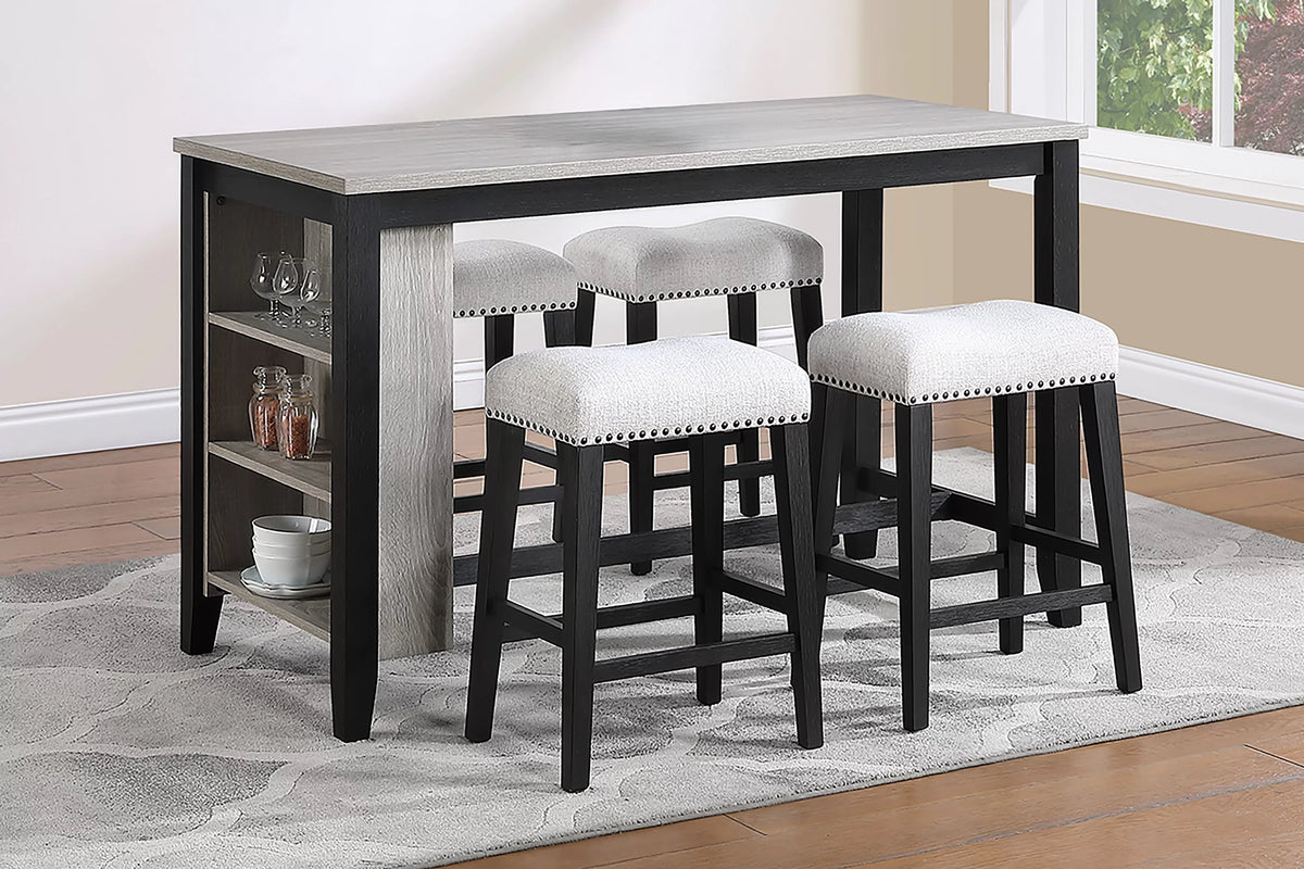 5-Piece Counter Height Set – Table + 4 Counter Stools – Antique Black (F2642)