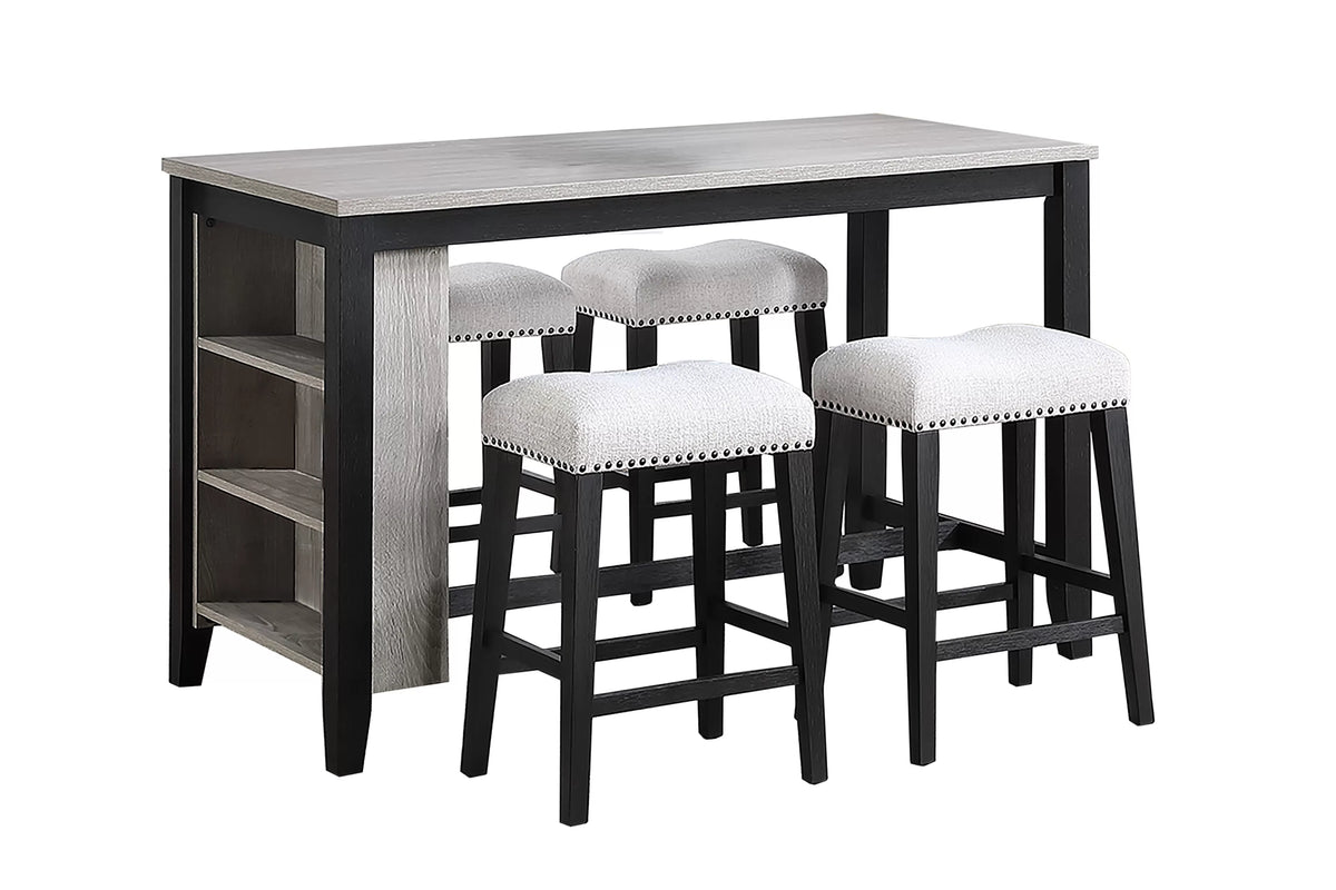 5-Piece Counter Height Set – Table + 4 Counter Stools – Antique Black (F2642)