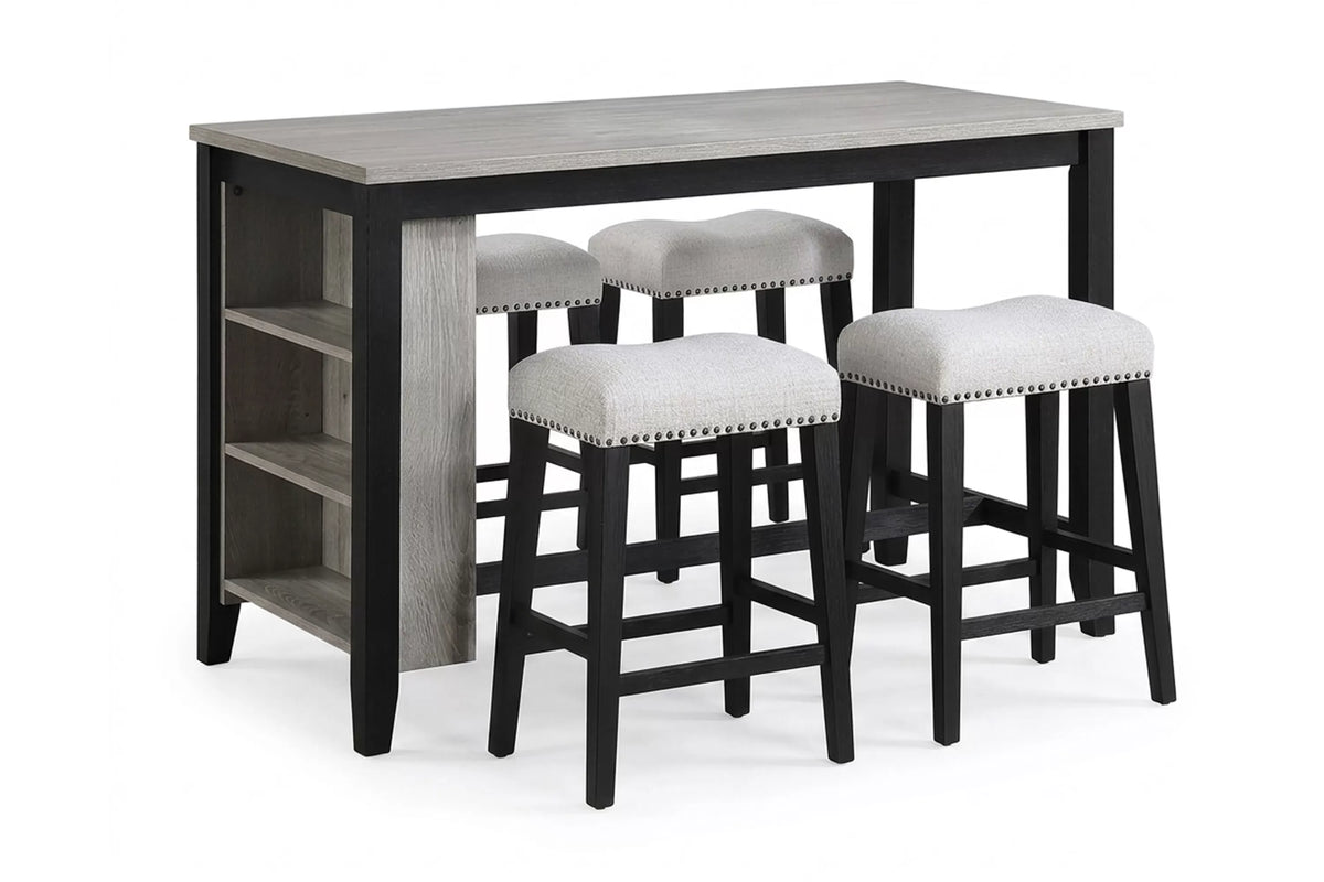 5-Piece Counter Height Set – Table + 4 Counter Stools – Antique Black (F2642)