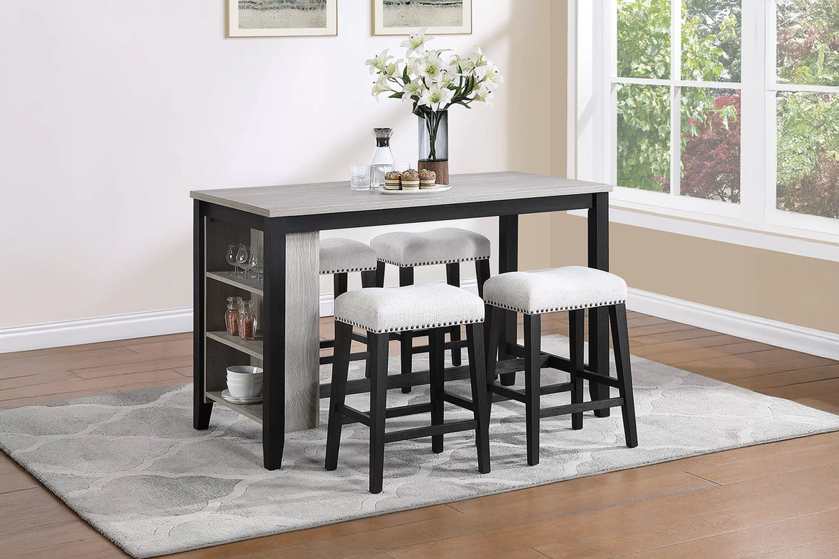 5-Piece Counter Height Set – Table + 4 Counter Stools – Antique Black (F2642)