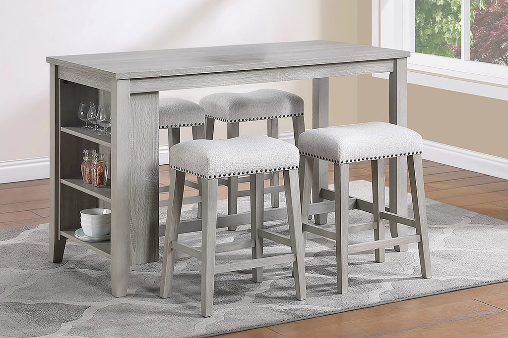 5-Piece Counter Height Set – Table + 4 Counter Stools – Light Gray (F2643)