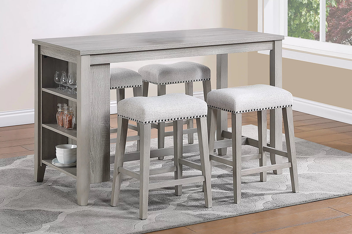 5-Piece Counter Height Set – Table + 4 Counter Stools – Light Gray (F2643)