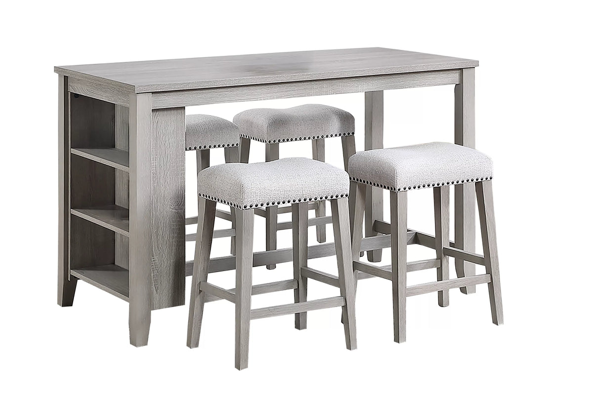 5-Piece Counter Height Set – Table + 4 Counter Stools – Light Gray (F2643)