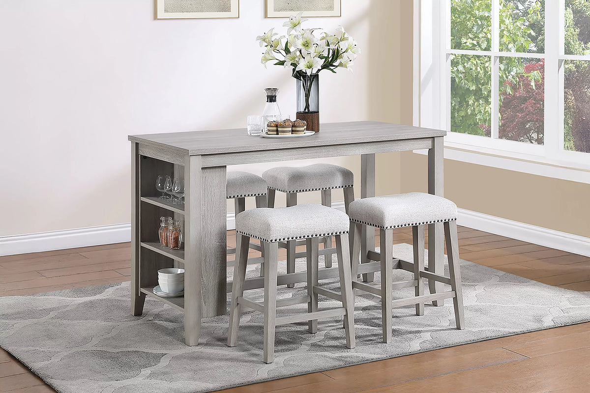 5-Piece Counter Height Set – Table + 4 Counter Stools – Light Gray (F2643)
