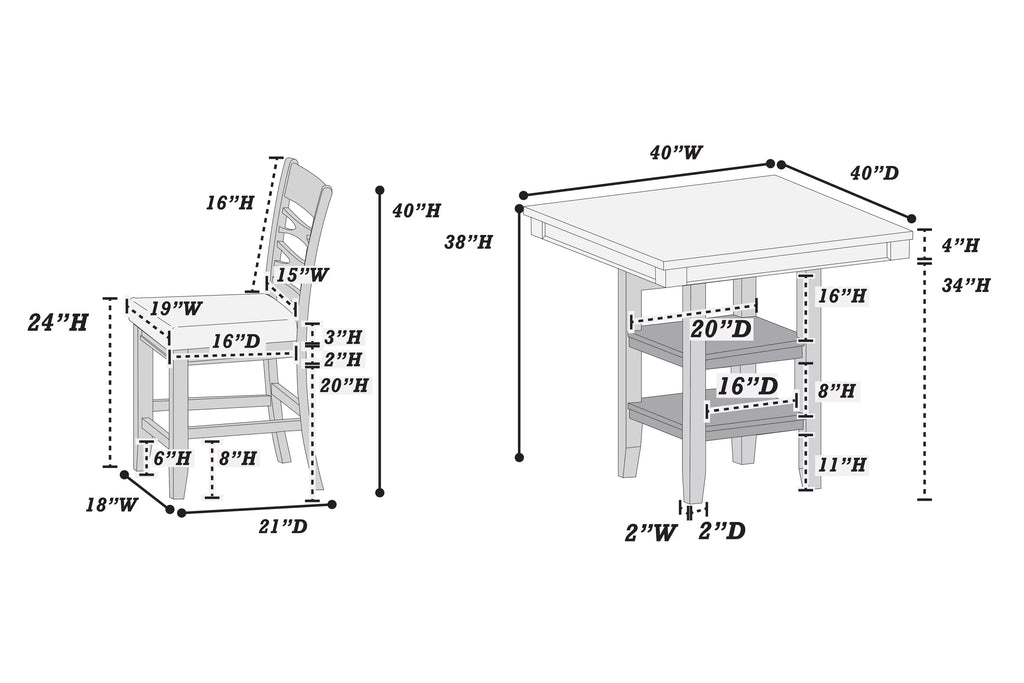 5-Piece Counter Height Set – Table + 4 Chairs (F2645)