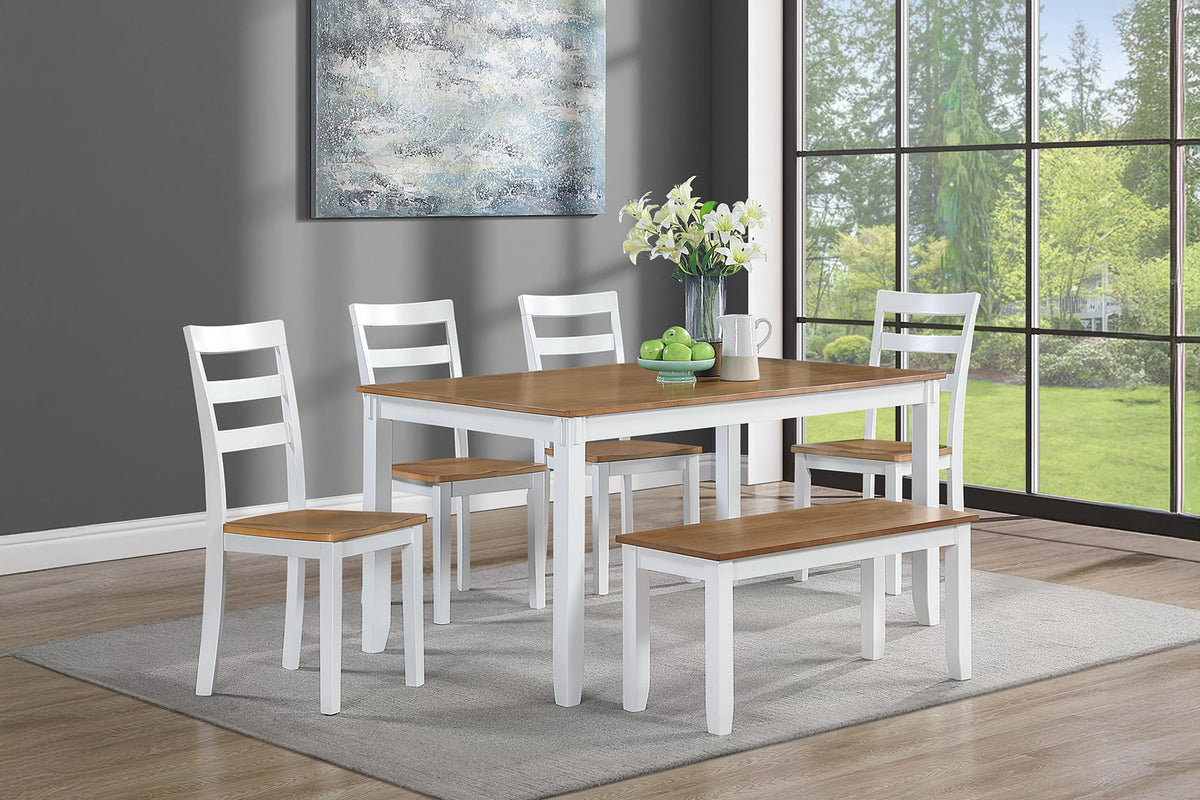 6-Piece Dining Set – Table + 4 Chairs + Bench (F2646)