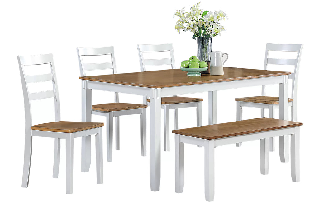6-Piece Dining Set – Table + 4 Chairs + Bench (F2646)