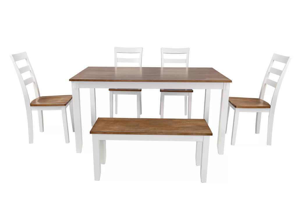 6-Piece Dining Set – Table + 4 Chairs + Bench (F2646)