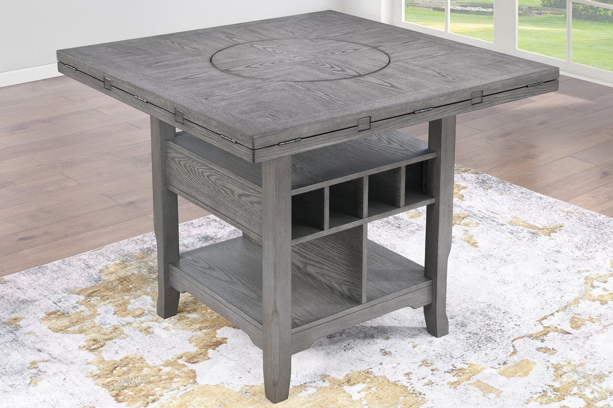 Counter Height Table – Built in Leaf & Built-In Lazy Susan – Gray (F2700)