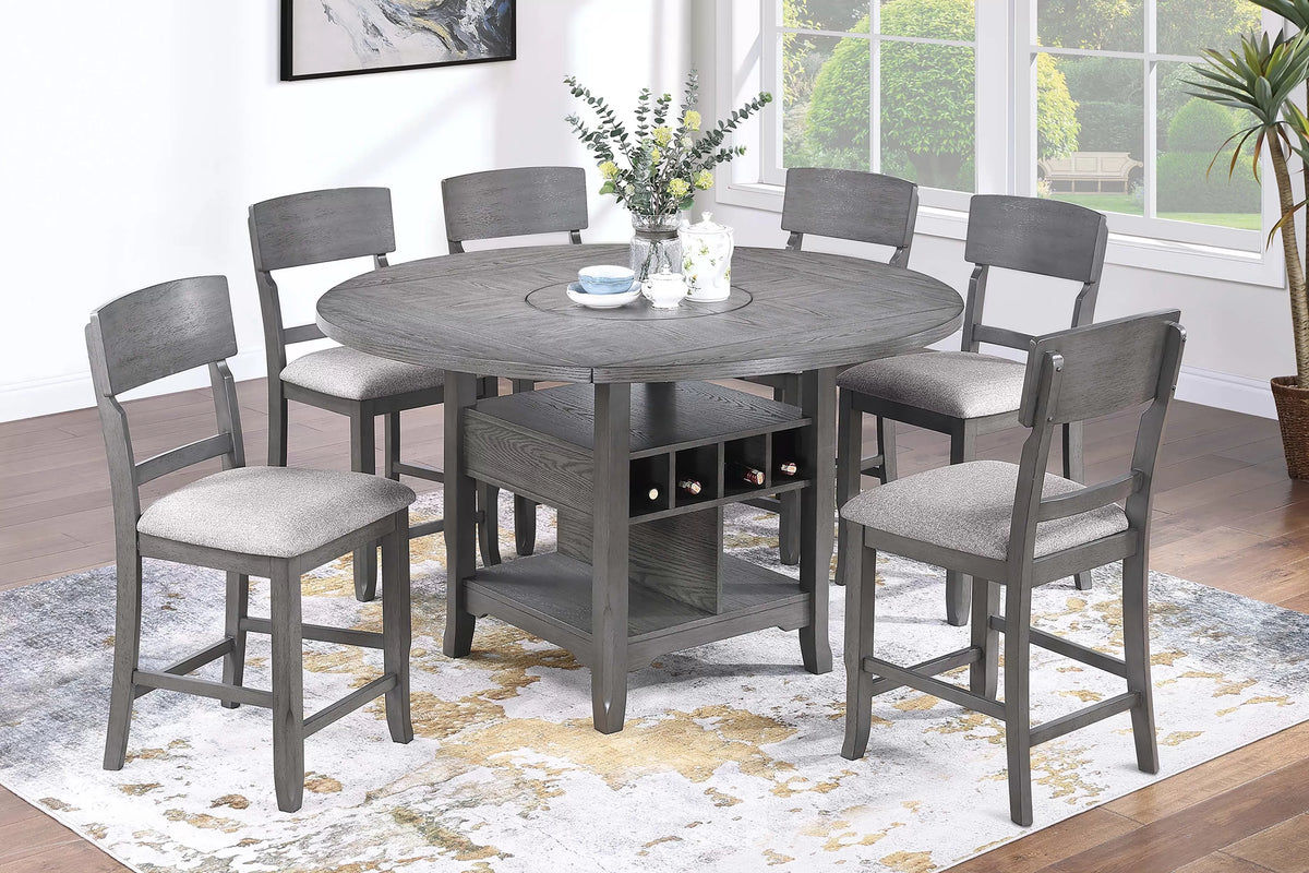 Counter Height Table – Built in Leaf & Built-In Lazy Susan – Gray (F2700)
