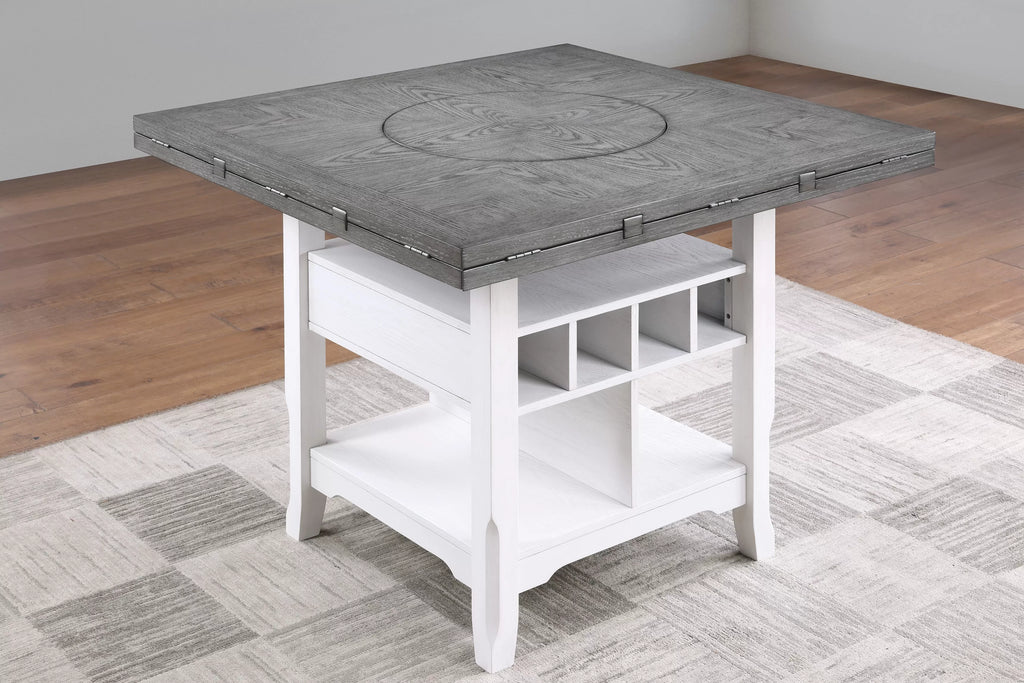 Counter Height Table – Built in Leaf & Built-In Lazy Susan – Antique White (F2702)