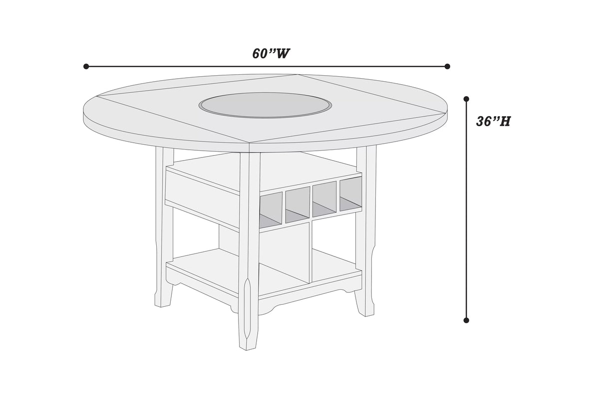 Counter Height Table – Built in Leaf & Built-In Lazy Susan – Antique White (F2702)