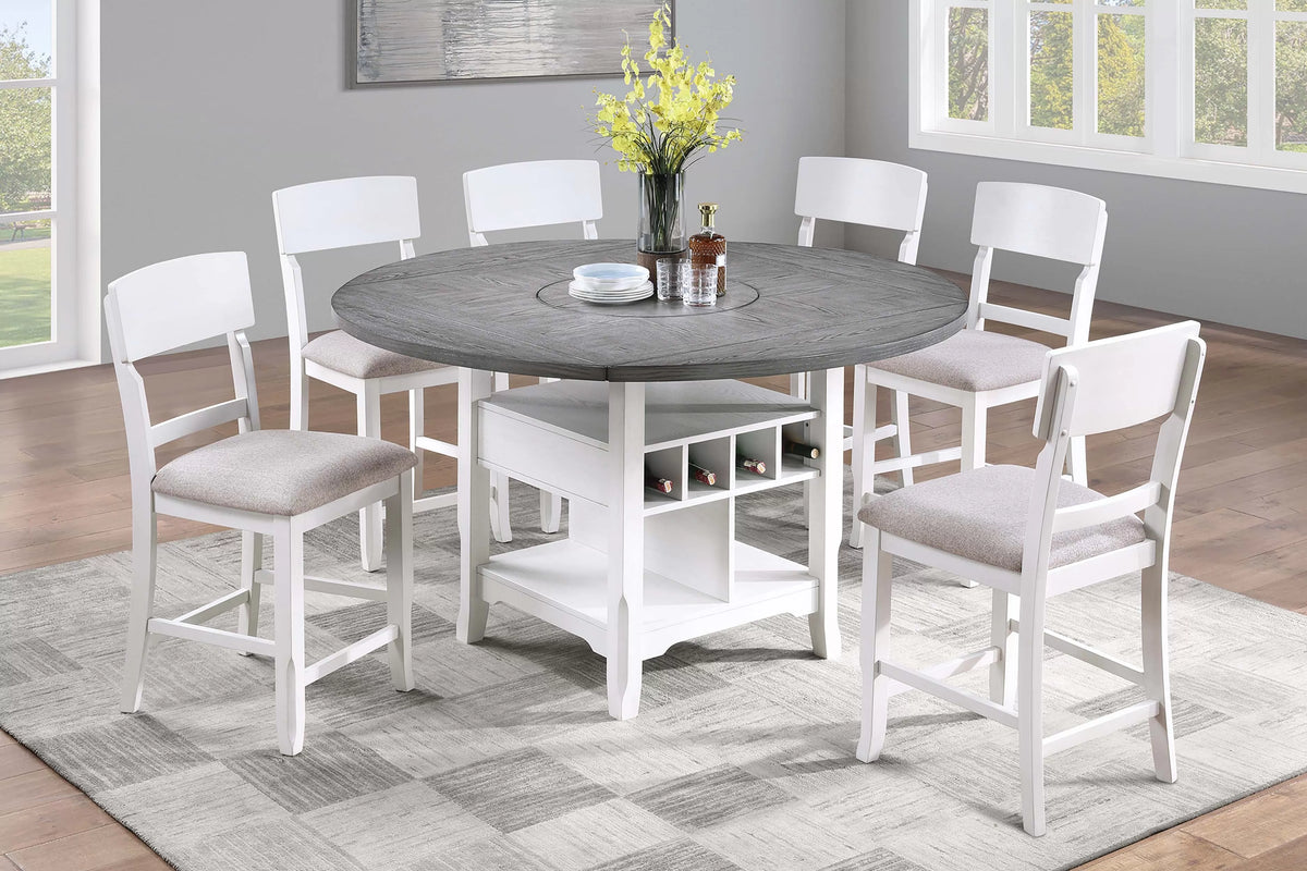 Counter Height Table – Built in Leaf & Built-In Lazy Susan – Antique White (F2702)