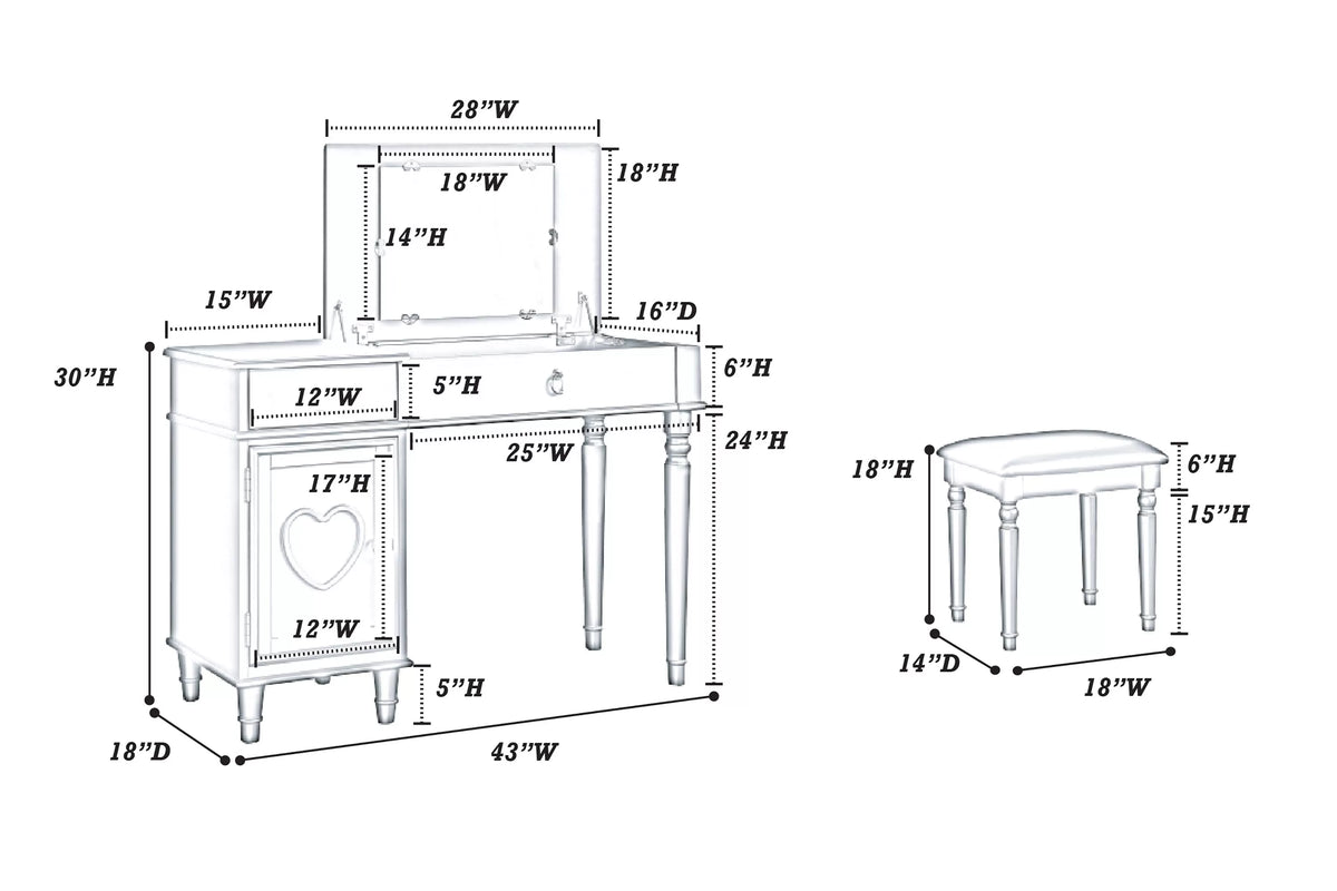 Vanity Set – Flip Up Mirror – Black (F4177)