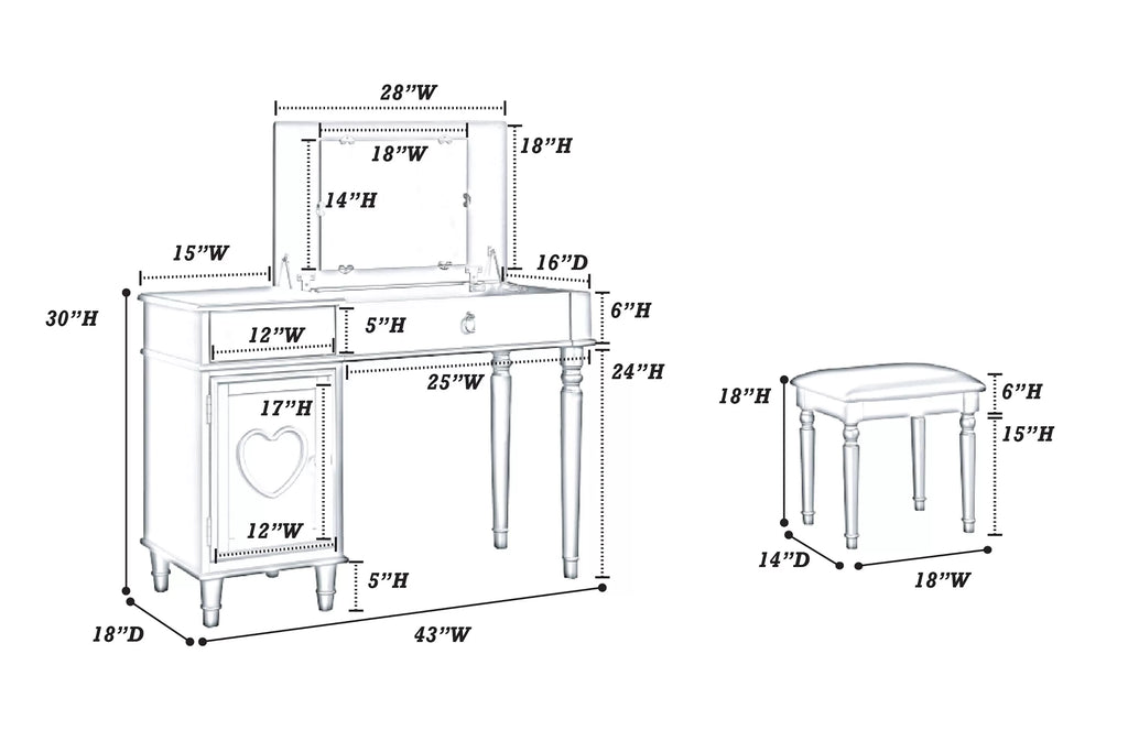 Vanity Set – Flip Up Mirror – Silver (F4178)
