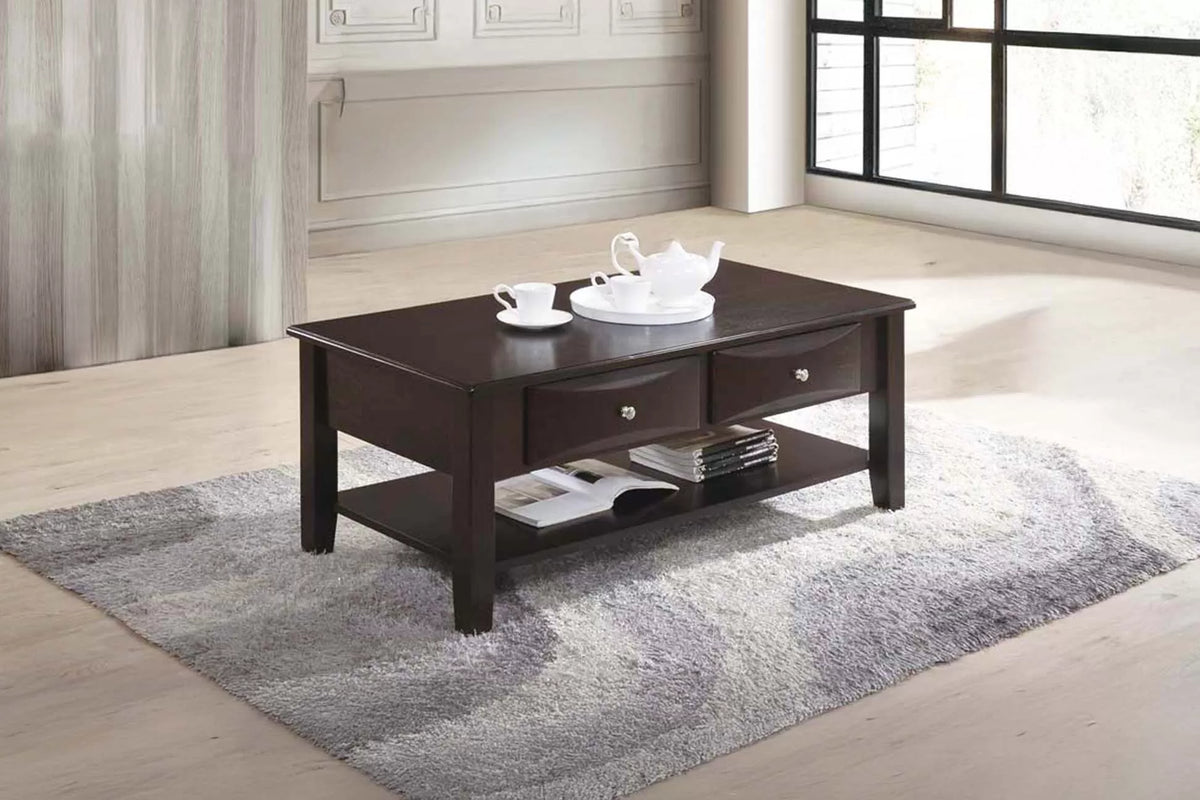 Coffee Table – Under-Table Shelf + Drawer (F6387)