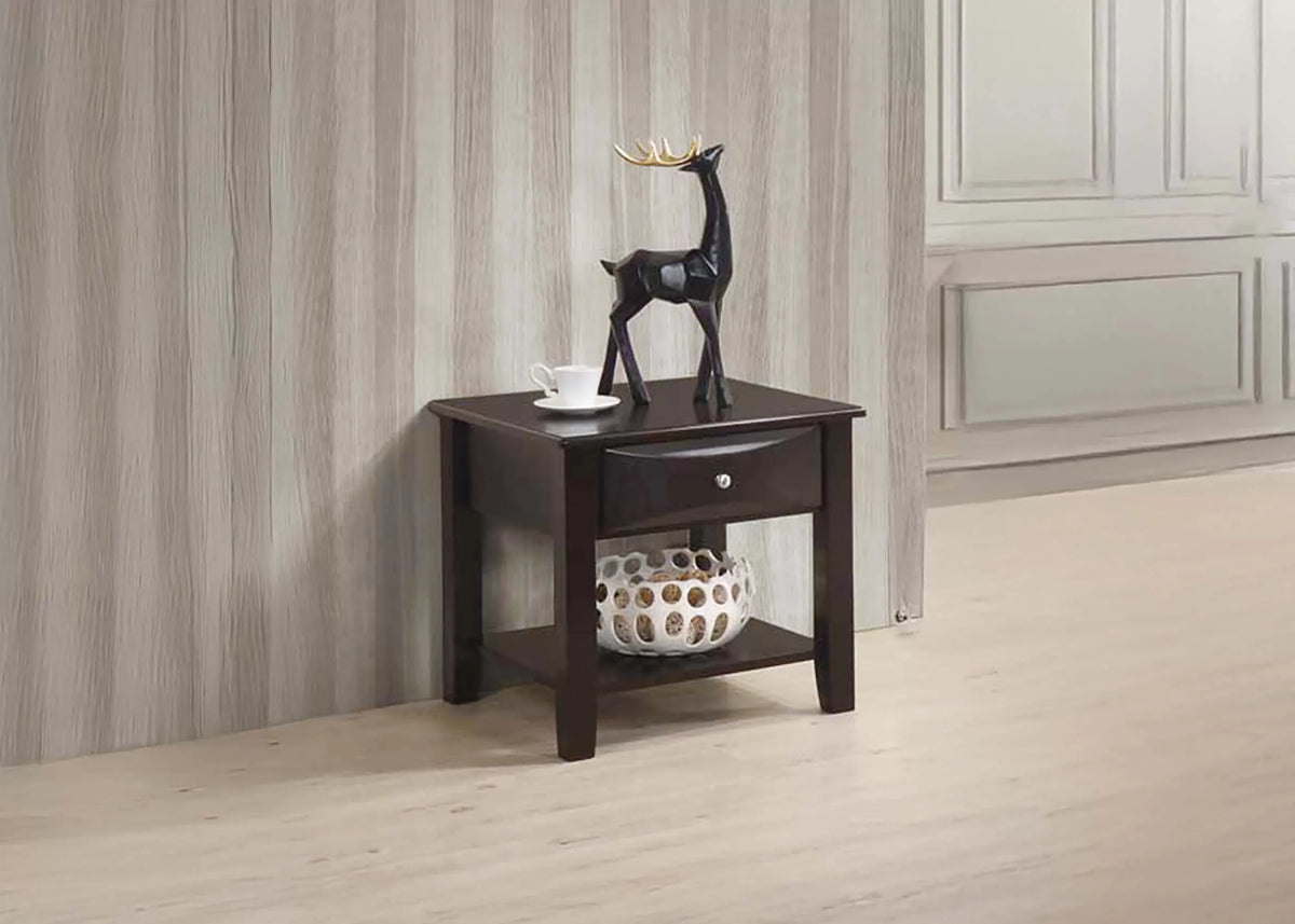 End Table – Under-Table Shelf + Drawer (F6388)